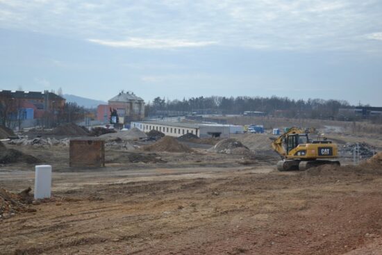 Stavba nové trati na Borská pole v Plzni