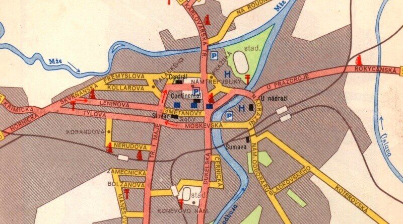 mapa plzě za komunistů