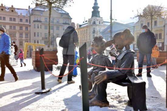 Ledové sochy na náměstí Republiky v Plzni 2021