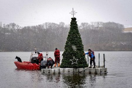 Vánoční strom na Borské přehradě
