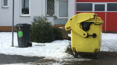 vánoční strom u popelnice