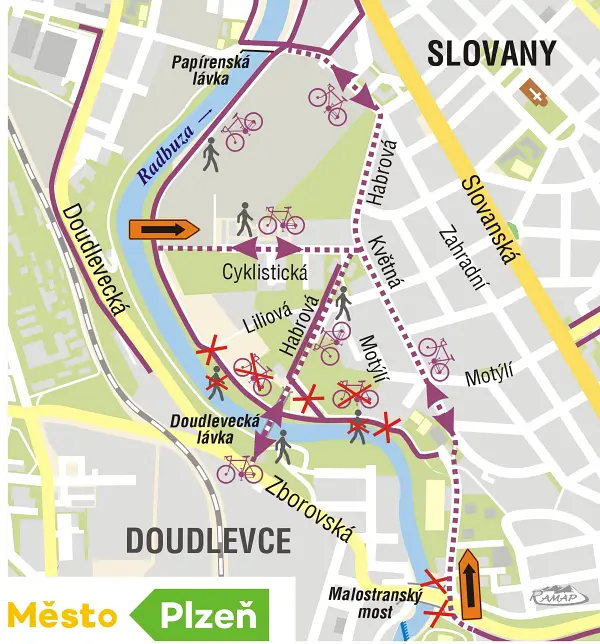 plánek objízdné trasy