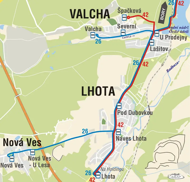 Schéma linek ve Lhotě