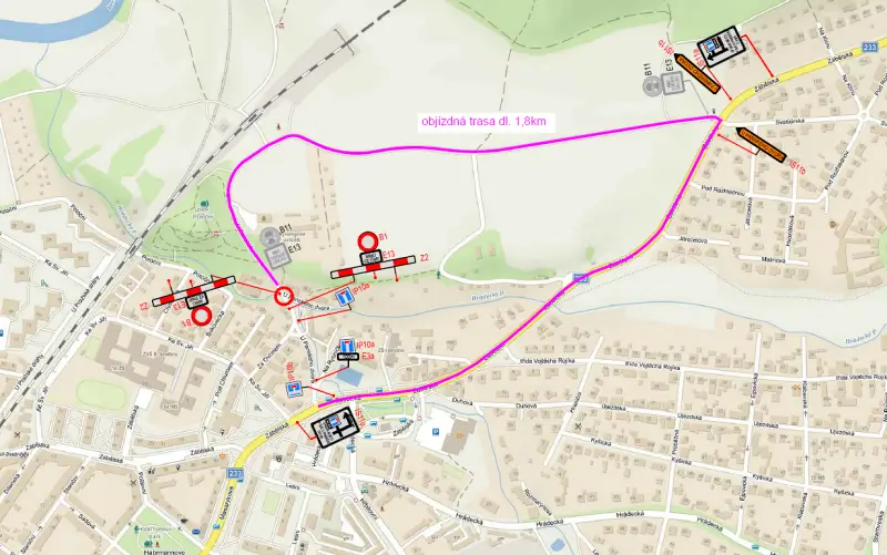 mapka objížďky