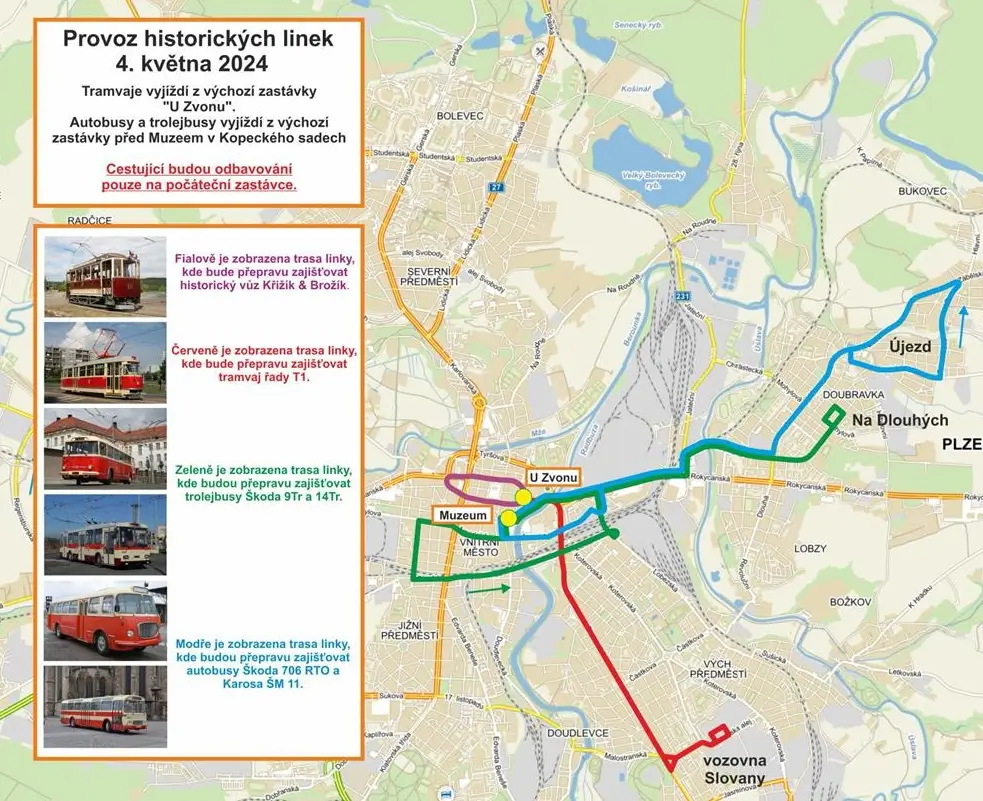 Mimořádné linky PMDP - mapka