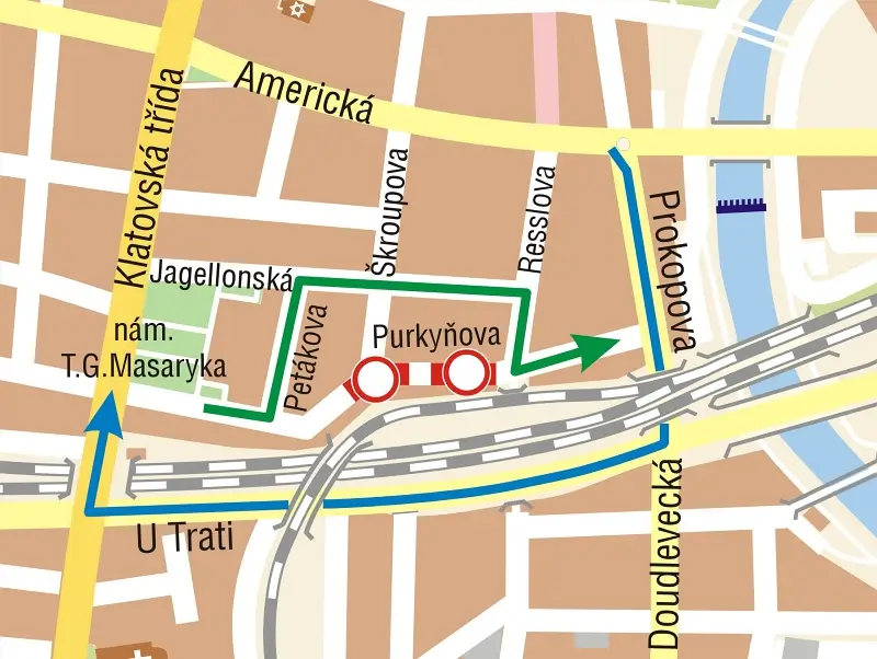 Mapa objízdných tras