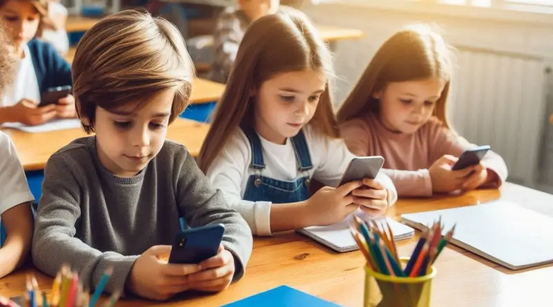 Děti koukají do mobilů