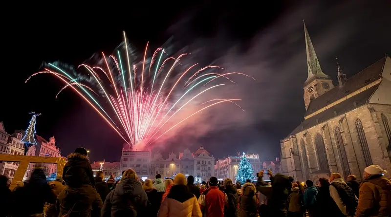 Náměstí Republiky ohňostroj