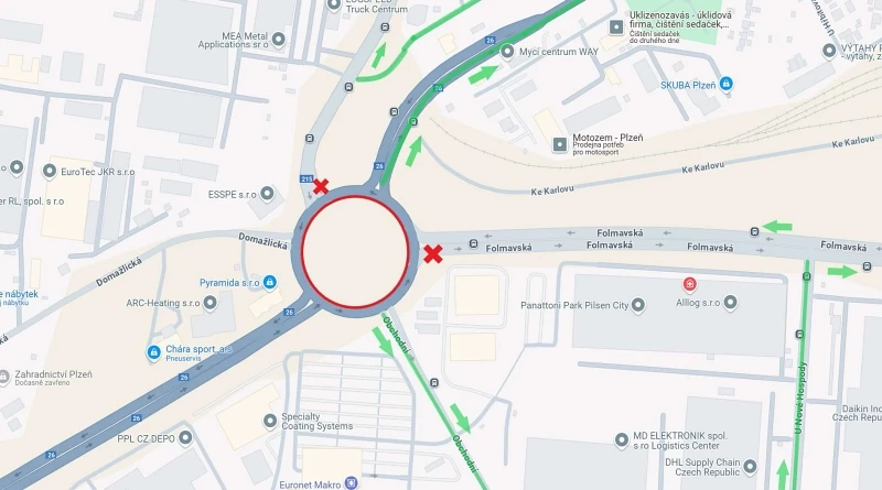 Schéma uzavírek a objízdných tras