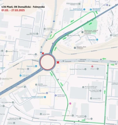 Schéma uzavírek a objízdných tras