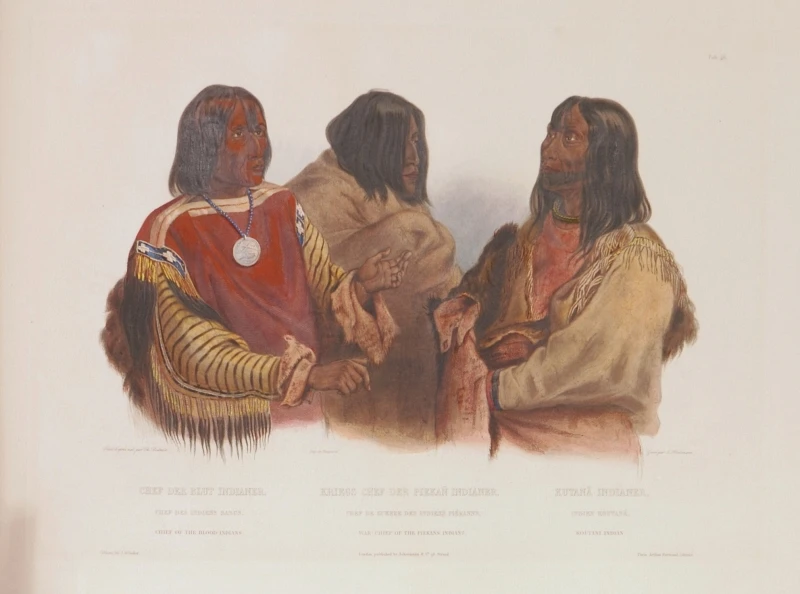 Karl Bodmer, Portréty tří náčelníků, list z alba Voyage dans l´Amerique du Nord, Paříž – Londýn 1839, NPÚ