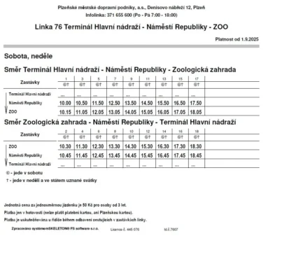 Jízdní řád září 2025